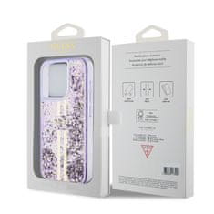 Guess  PC/TPU Liquid Glitter Gold Stripe Zadní Kryt pro iPhone 15 Pro Purple