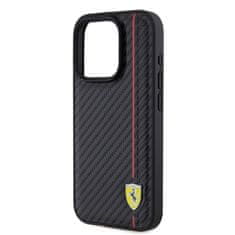 Ferrari  PU Leather Carbon Vertical Red Line Zadní Kryt pro iPhone 15 Pro Black