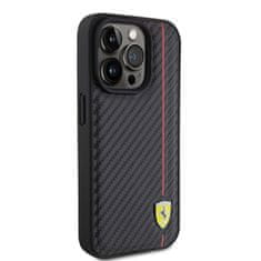 Ferrari  PU Leather Carbon Vertical Red Line Zadní Kryt pro iPhone 15 Pro Black