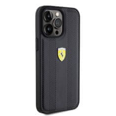 Ferrari  PU Leather Hot Stamp Groove Pattern Zadní Kryt pro iPhone 15 Pro Max Black