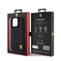 Ferrari  PU Leather Carbon Vertical Red Line Zadní Kryt pro iPhone 15 Pro Max Black