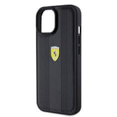 Ferrari  PU Leather Hot Stamp Groove Pattern Zadní Kryt pro iPhone 15 Black