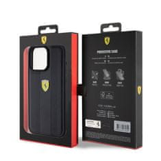 Ferrari  PU Leather Hot Stamp Groove Pattern Zadní Kryt pro iPhone 15 Pro Max Black