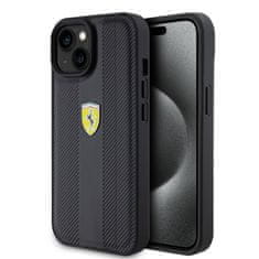 Ferrari  PU Leather Hot Stamp Groove Pattern Zadní Kryt pro iPhone 15 Black