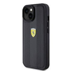 Ferrari  PU Leather Hot Stamp Groove Pattern Zadní Kryt pro iPhone 15 Black