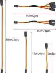 YUNIQUE GREEN-CLEAN Sada prodlužovacích kabelů RC servo 20 ks - prodlužovací kabel JR, 3kolíkový samec-samice, 1 až 2/1 až 3 - velikosti 100mm, 150mm, 300mm RC