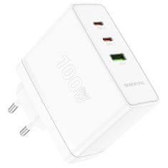 VšeNaMobily.cz Borofone síťová nabíječka BN11 Imperial - USB + 2xUSB-C - QC 3.0 PD 100W , barva bílá