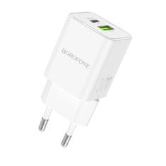 VšeNaMobily.cz Borofone síťová nabíječka BN14 Royal GaN - USB + USB-C - QC 3.0 PD 30W , barva bílá