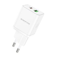 MobilPouzdra.cz Borofone síťová nabíječka BN7 - USB + USB-C - QC 3.0 PD 20W , barva bílá