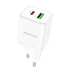 MobilPouzdra.cz Borofone síťová nabíječka BN7 - USB + USB-C - QC 3.0 PD 20W , barva bílá