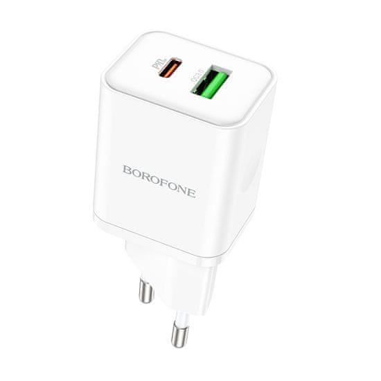 VšeNaMobily.cz Borofone síťová nabíječka BN7 - USB + USB-C - QC 3.0 PD 20W , barva bílá