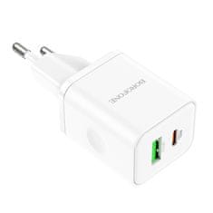 MobilPouzdra.cz Borofone síťová nabíječka BN7 - USB + USB-C - QC 3.0 PD 20W , barva bílá