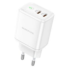 MobilPouzdra.cz Borofone síťová nabíječka BN9 Reacher - 2xUSB-C - QC 3.0 PD 35W , barva bílá