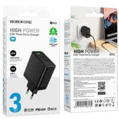 VšeNaMobily.cz Borofone síťová nabíječka BN12 Manager - USB + 2xUSB-C - PD 65W 3A , barva černá