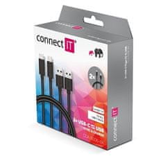 Connect IT USB kabel Wirez USB/ USB-C, 1m (2 ks v balení) - černý (CCA5006BK)