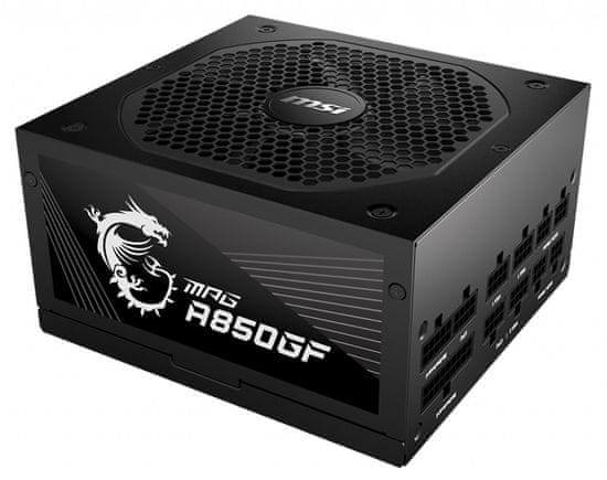 MSI zdroj MPG A850GF/ 850W/ ATX/ akt. PFC/ 10 let celková záruka/ 140mm ventilátor/ modulární kabeláž/ 80PLUS Gold