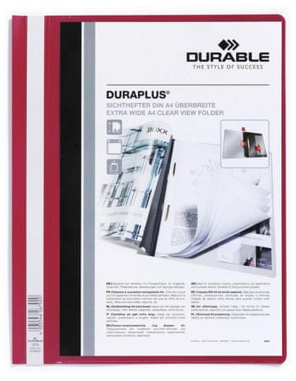 Durable Plastový rychlovazač - A4, s kapsou, červené, 1 ks