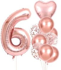 Camerazar Sada 10 Růžových Balónků k Šestým Narozeninám - Fólie a Latex, Velikosti do 81 cm