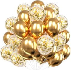 Camerazar Sada 30 Zlatých Balónků s Konfetami, Průměr 25 cm, Materiál Latex, Pro Narozeniny a Svatby