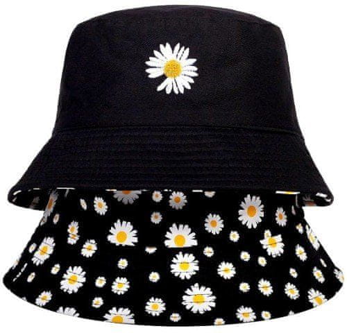 Camerazar Oboustranný Klobouk BUCKET HAT se Sedmikráskou, Černá, Polyester/Bavlna, 55-59 cm