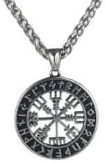 Camerazar Pánský náhrdelník Vegvisir Nordic, stříbrná barva, slitiny kovů, průměr přívěsku 3,2 cm