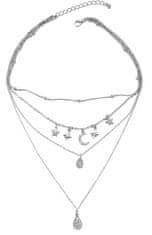 Camerazar Stříbrný náhrdelník Choker s přívěsky hvězdy a měsíc, bižuterní kov, délka 55 cm + 6 cm prodloužení