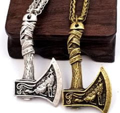 Camerazar Pánský náhrdelník se sekerou Viking Axe, starozlatá barva, slitiny kovů, 2,5 cm x 4,5 cm