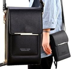 Camerazar Spojková taška na telefon a peněženku, černá, měkká ekologická kůže, 19x12x5 cm