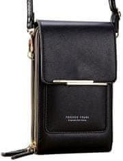 Camerazar Spojková taška na telefon a peněženku, černá, měkká ekologická kůže, 19x12x5 cm