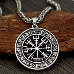 Camerazar Pánský náhrdelník Vegvisir Nordic, stříbrná barva, slitiny kovů, průměr přívěsku 3,2 cm