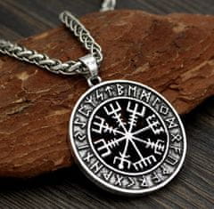 Camerazar Pánský náhrdelník Vegvisir Nordic, stříbrná barva, slitiny kovů, průměr přívěsku 3,2 cm