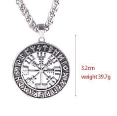 Camerazar Pánský náhrdelník Vegvisir Nordic, stříbrná barva, slitiny kovů, průměr přívěsku 3,2 cm