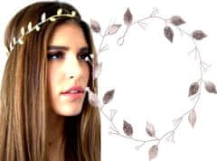 Camerazar Svatební Tiara na Drátě GOLDEN CRYSTAL LEAVES, Zlatá Barva, Délka 42 cm