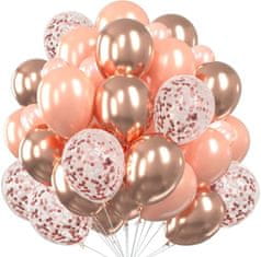 Camerazar Sada 30 balónků v růžově zlaté barvě s konfetami, latex, průměr 25 cm