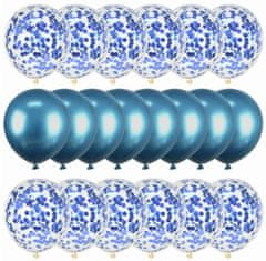 Camerazar Sada 20 modrých balónků s konfetami, pružný latex, maximální průměr 30 cm