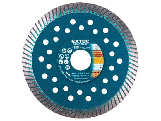 Extol Industrial Kotouč diamantový řezný, turbo Fast Cut, suché i mokré řezání, O 125x22,2x2mm