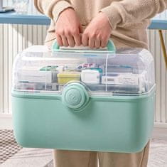 Kufřík na ukládání léků, přenosný box na ukládání první pomoci, kosmetiky, rybářských potřeb, šicího příslušenství nebo jiných potřeb, 3 úrovně ukládání, knoflík na zamykání, CapsuleBox