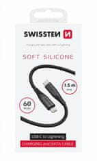 SWISSTEN datový kabel soft silicone USB-C - Lightning, 60W, 1.5m, černá