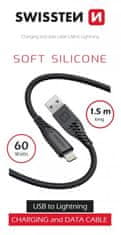 SWISSTEN datový kabel soft silicone USB-A - Lightning, 60W, 1.5m, černá