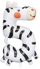 WOWO Fóliový Balónek pro Narozeniny, Číslo 5, Design Zebra, Rozměry 42x81 cm