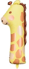 WOWO Fóliový Balónek pro Narozeniny, Tvar Čísla 1, Motiv Žirafa, Rozměry 31x82 cm