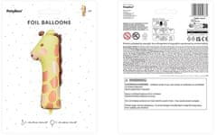 WOWO Fóliový Balónek pro Narozeniny, Tvar Čísla 1, Motiv Žirafa, Rozměry 31x82 cm