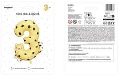 WOWO Fóliový Balónek pro Narozeniny, Číslo 3, Design Gepard, Rozměry 55x75 cm