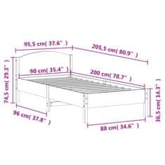 Greatstore Rám postele s čelem voskově hnědý 90 x 200 cm masivní borovice