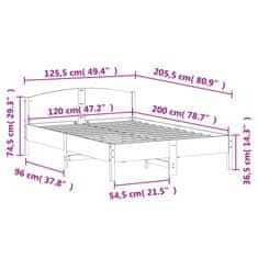 Vidaxl Rám postele s čelem bílý 120 x 200 cm masivní borové dřevo