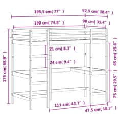 Vidaxl Patrová postel se stolem voskově hnědá 90x190 cm masiv borovice