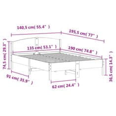 Vidaxl Postel bez matrace bílá 135 x 190 cm masivní borovice