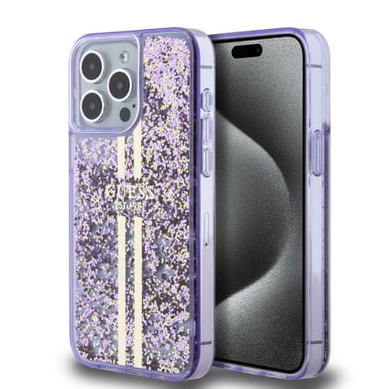 Guess  PC/TPU Liquid Glitter Gold Stripe Zadní Kryt pro iPhone 15 Pro Max Purple