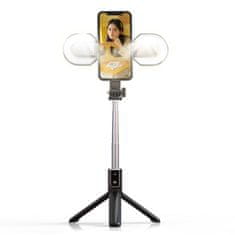 TopQ Bluetooth tripod mini selfie tyč P40S-M, stativem a 2 LED světly černá