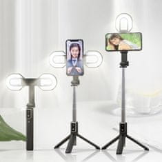 TopQ Bluetooth tripod mini selfie tyč P40S-M, stativem a 2 LED světly černá